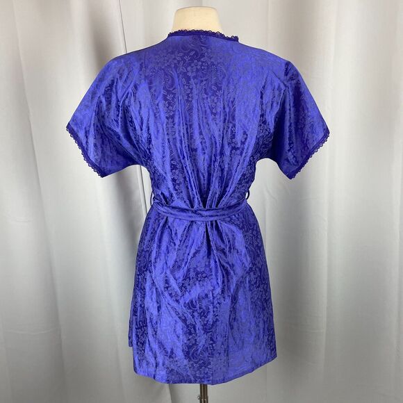 Vintage Lingerie Set Size Medium Purple Satin Robe Slip Nightgown Peignoir 80s - Picture 10 of 16